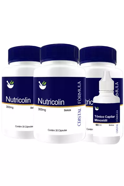 Kit 3 Potes de Nutricolin 30 Cápsulas + 1 Tônico Capilar Minoxidil 60ml